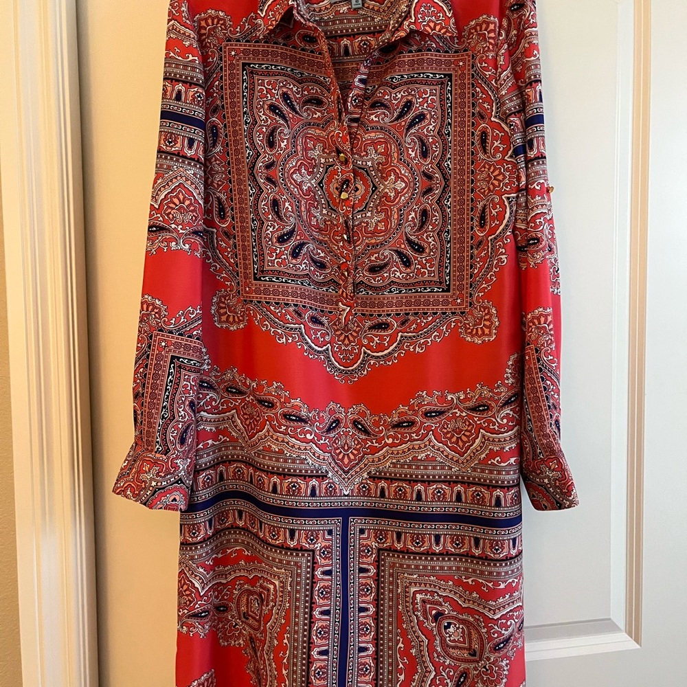 ANTONIO MELANI Red and Blue Long Sleeve Polo Collar Dress